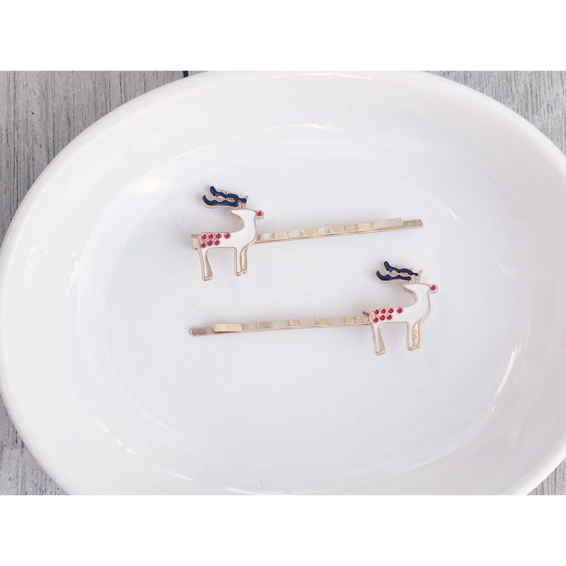 Enamel Reindeer Christmas Hair Pins - Festive Holiday Accessories