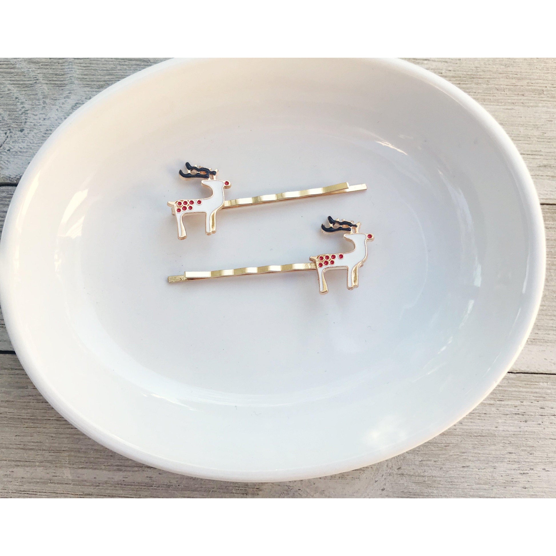 Enamel Reindeer Christmas Hair Pins - Festive Holiday Accessories