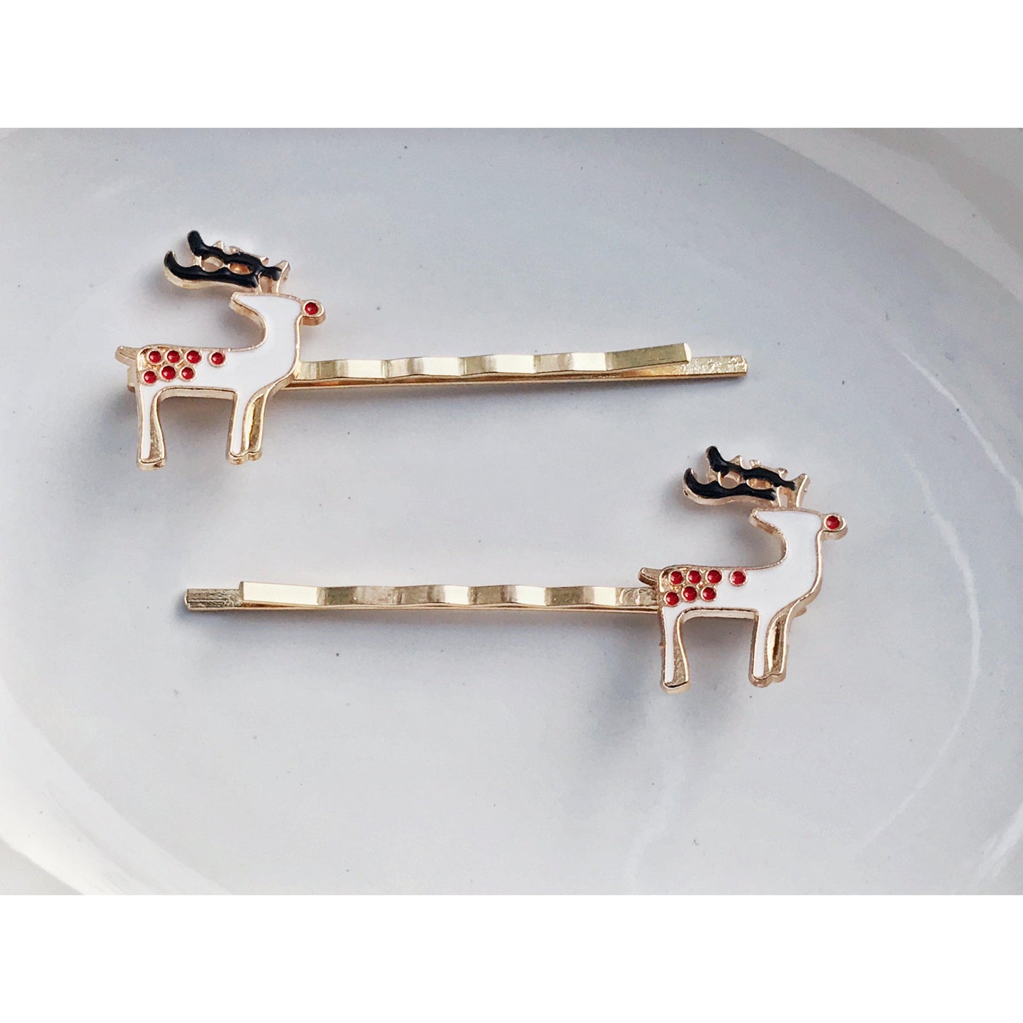 Enamel Reindeer Christmas Hair Pins - Festive Holiday Accessories