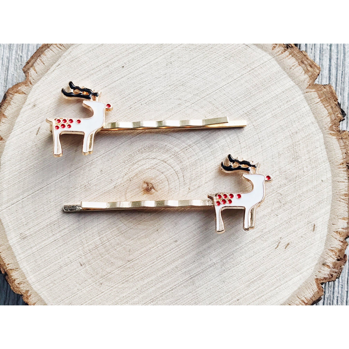 Enamel Reindeer Christmas Hair Pins - Festive Holiday Accessories