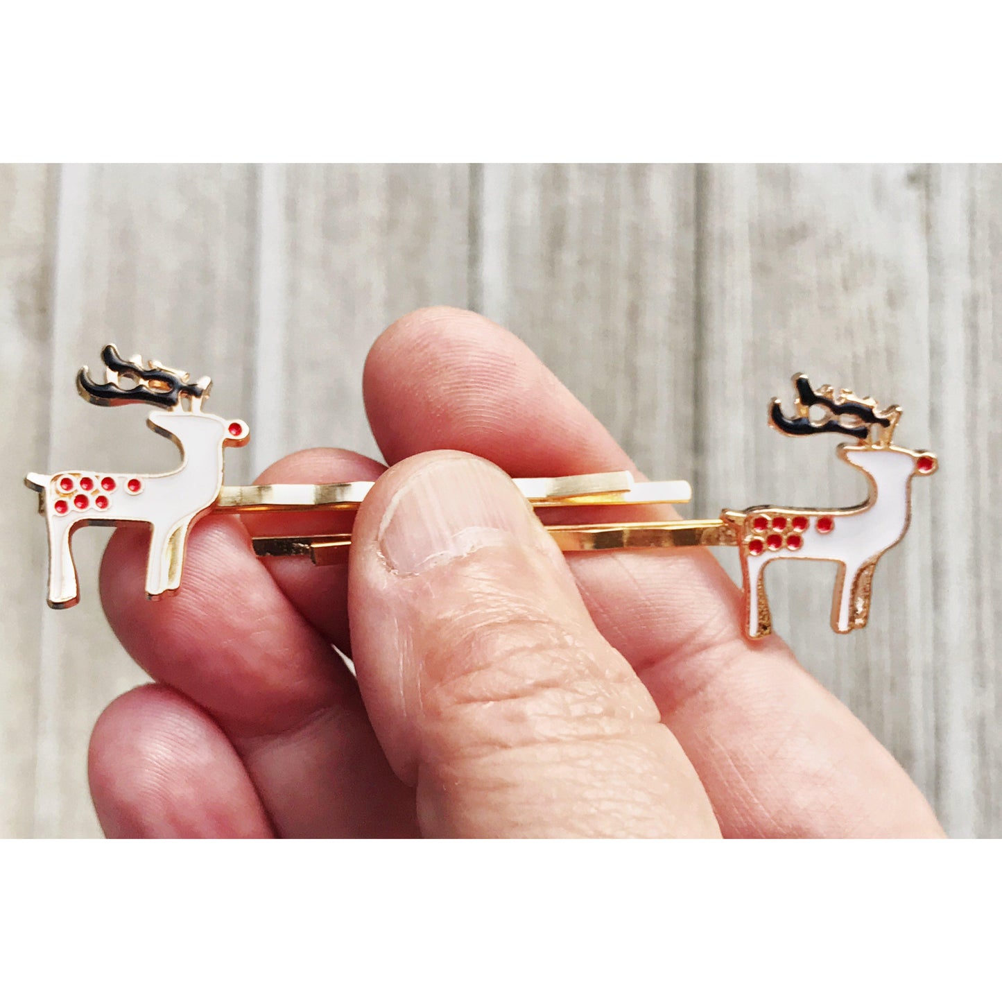 Enamel Reindeer Christmas Hair Pins - Festive Holiday Accessories