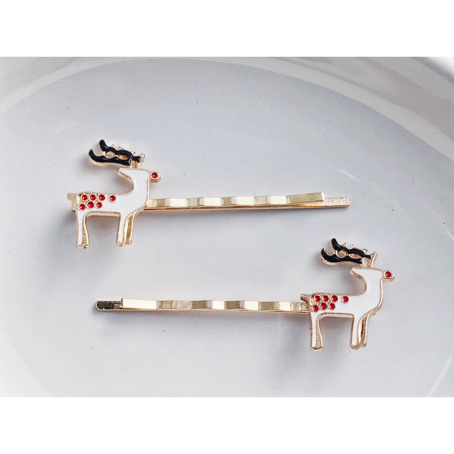 Enamel Reindeer Christmas Hair Pins - Festive Holiday Accessories