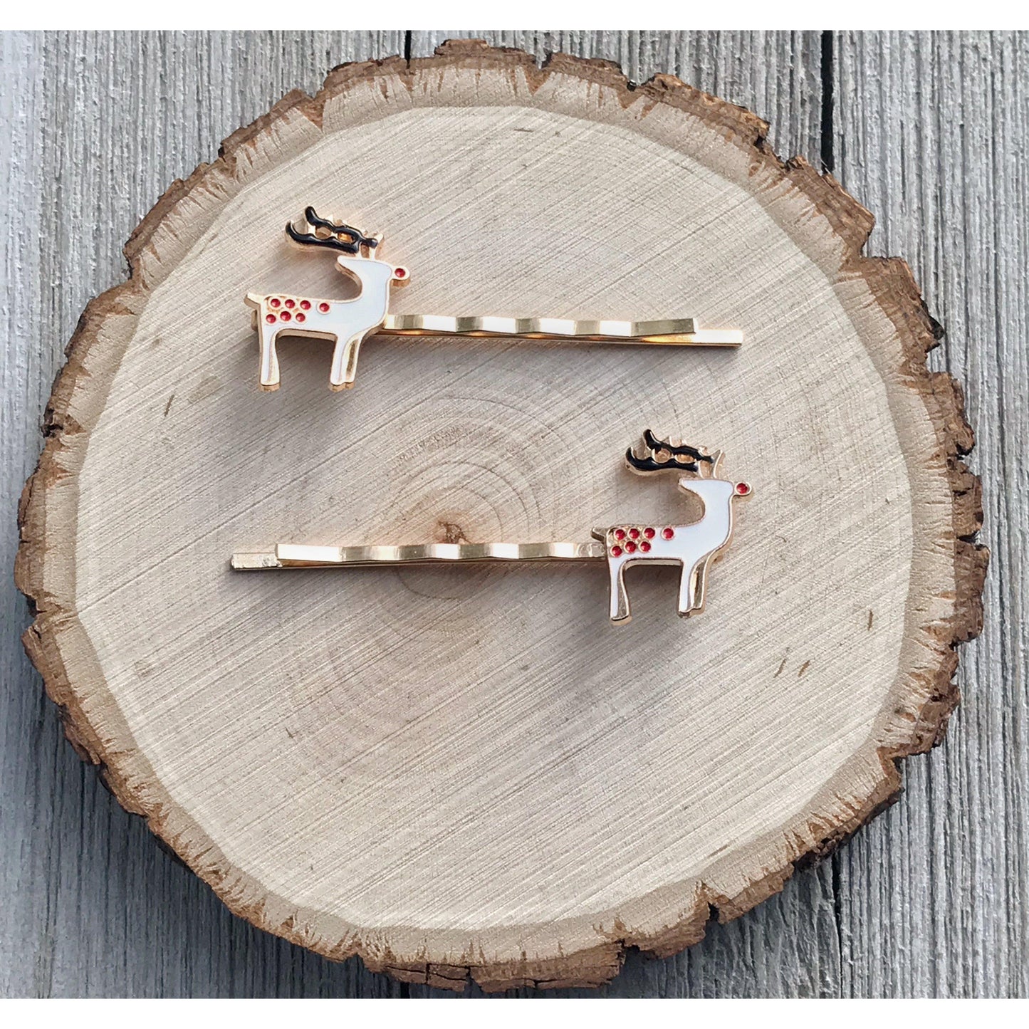 Enamel Reindeer Christmas Hair Pins - Festive Holiday Accessories