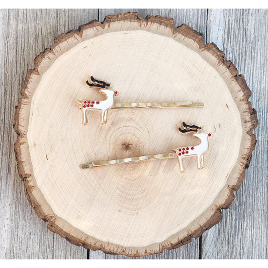 Enamel Reindeer Christmas Hair Pins - Festive Holiday Accessories